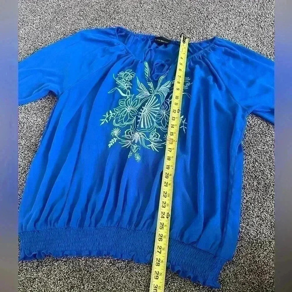 Lane Bryant plus size 26/28 blue white stitching sequin blouse office classic - Picture 3 of 10